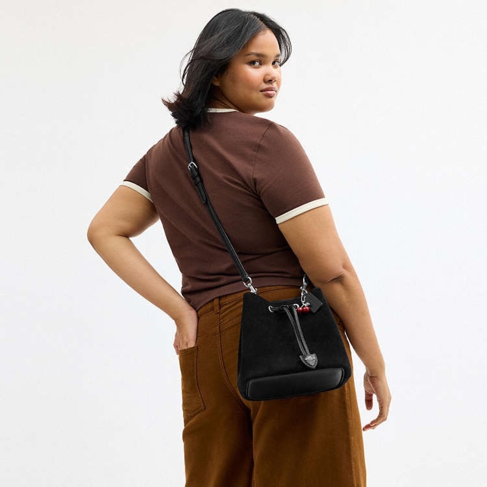 NWT Coach Rowan Black Suede Bucket‎ Crossbody Bag - Picture 5 of 13